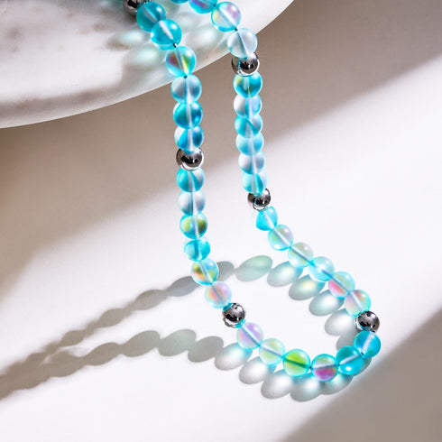 Aigue-marine | Argent | Collier de déclaration de verre de sirène